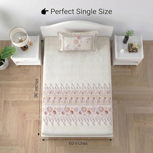 Image of Mafatlal 186 TC Spring Glory Graceful Pure Cotton Single Flatsheet (60 x 90 Inch) | Breathable Summer Comfort | Wrinkle-Free Floral Bedsheet with 1 Pillow Cover, Floral Red