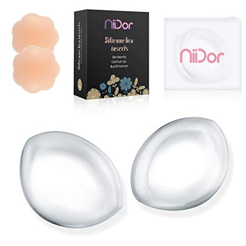 Niidor Silicone Bra Inserts, Clear V-Shaped Breast Enhancers Waterproof Bra Push Up Pads