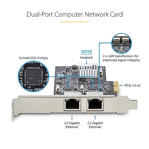 StarTech.com 2-Port 2.5Gbps NBASE-T PCIe Network Card, Intel I225-V, Dual-Port Computer Network Card, Multi-Gigabit NIC - Image 3