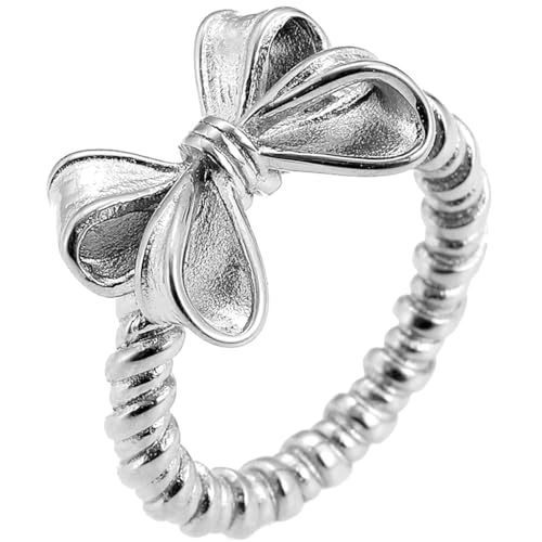 Jude Jewelers Stainless Steel Braided Rope Style Band Bowtie Butterfly Wedding Engagement Proposal Promise Statement Ring (Silver 6)
