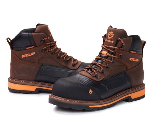 SUREWAY Composite Toe Heavy Duty Waterproof Work Boot, Men’s 6" Welt Oil/Slip Resistant Dual-Density Comfortable Outsole Leather Construction Industrial Safety Lace Up Work Boots - Brown3