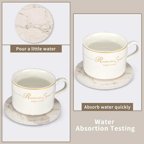 6 Pcs White Marble Coaster Set with Holder - Best Absorbent Drink Stone Coasters for Table and Wine