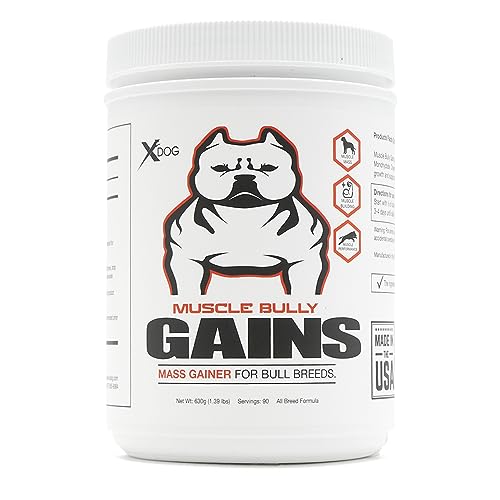 Muscle Bully Gains – Mass Weight Gainer for Dogs, Whey Protein, Flax Seed (for Bull Breeds, Pit Bulls, Bullies) Increase Healthy Natural Weight, Made in The USA (90 Servings)