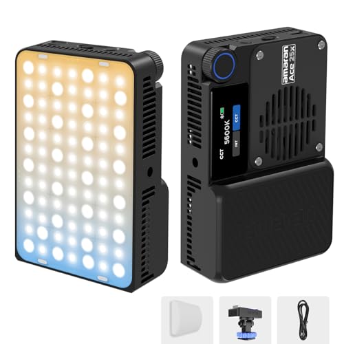 Amaran Ace 25x Pocket Bi-Color LED Camera Light, Boost Mode Up to 32W, Bi-Color Mini Video Light (2,700-6,500K), 1,600 Lux@1m, 4,500mAh Battery with PD Fast Charging for Mobile Creators (Charcoal)