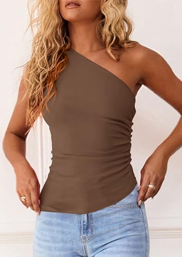 Image of PRETTYGARDEN One Shoulder Summer Tops for Women