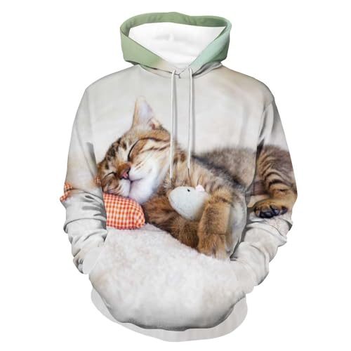 Sweat à capuche chat endormi pull unisexe taille S manches longues pour homme femme