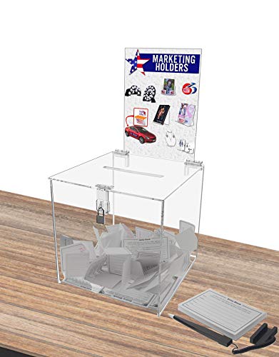 12 Inch Locking Ballot Box With Removable 8.5" X 11" Header Sign Holder Clear Acrylic Cube Donation Bin By Marketing Holders #TOP7