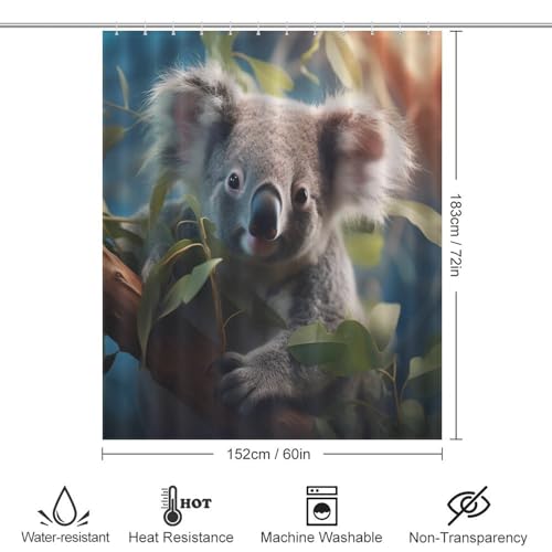 Rideau de douche koala de qualité supérieure en tissu polyester imperméable lavable avec 12 œillets