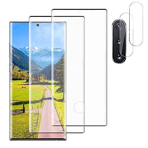 2+2PackFor Samsung Galaxy NOTE 10 (6.3in) 5G Screen Protector Tempered Glass + 2Pcs Camera Lens protection film [HD Bubble Free] [3D Curved Coverage] Support Fingerprint Unlock