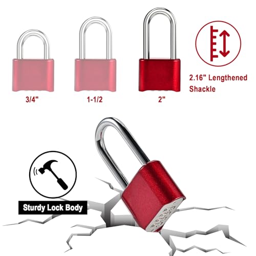 Image of Faburo Combination Lock, 4-Digit Heavy Duty Combo Lock, Combination Padlock Outdoor Waterproof Gate Locks for Outdoor Fence, Locker, Sheds, Gym, Gate Hasps (2pcs-Long-Red)