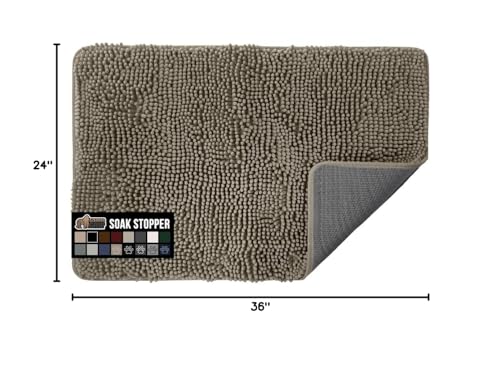 Image of GORILLA GRIP SoakSTOPPER Dog Door Mat, 36x24 Machine Washable Rug Absorbent Doormat Captures Moisture Mud Dirt, Quick Dry Soft Chenille Entryway Rugs Indoor Entrance Mats for Dog Paws, Cappuccino