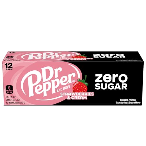 Dr Pepper Zero Strawberries and Cream Soda, 12 fl oz cans, 12 Pack