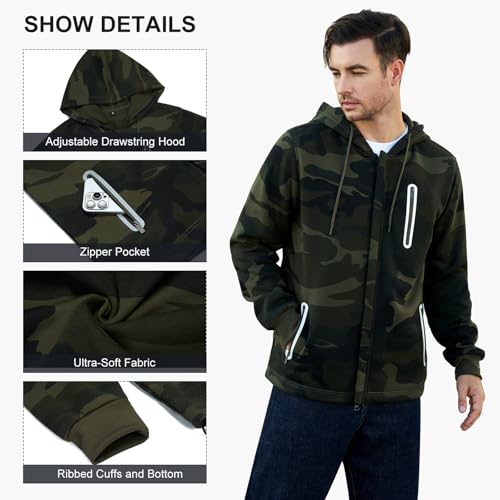 Wirltte Men's Hoodie Zip up Hooded Sweatshirt Full Zip Work Hoodies with Zipper Pockets Camouflage XXL - Image 4