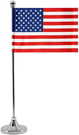 Small American Flag - Mini American US Table Flag, Desk Flag with Metal Pole and Stand - Perfect for Veterans Day, Memorial Day, Home Office Desk & Decorations