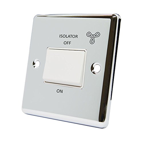 AET CPCFANWH 10 A 3 Pole Classical Chrome Polished Fan Isolator White Insert Plastic Rocker Switch