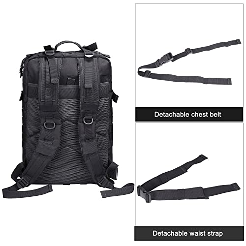 Prospo 40L Military Tactical Shoulder Backpack Assault Survival Molle Bag Pack Fishing Backpack For Tackle Storage (Black + Black Cp) #TOP7