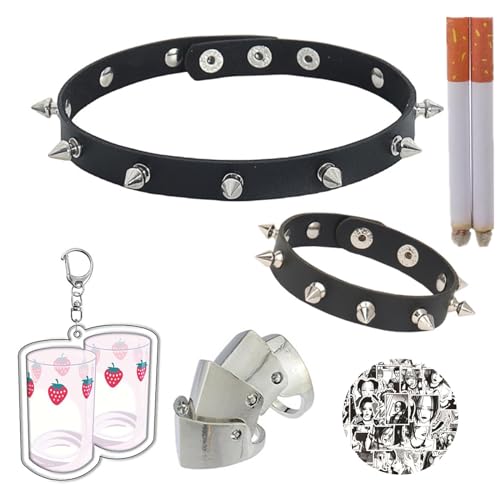 JinYu Juego de accesorios de joyería punk rock estrella estilo Nana Cosplay – 16 piezas con calcomanías, Metal, No es una piedra preciosa