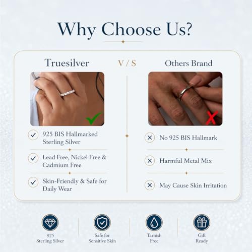 Image of TRUESILVER ACPL 925 Sterling Silver BIS Hallmarked Eternity Bead Wedding Band Ring, Beaded Style Classical Simple Plain Finger Ring for Women