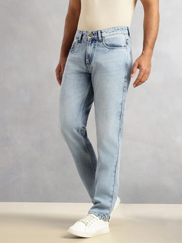 Image of Thomas Scott Men's Relaxed Fit Mid-Rise Stretchable Jeans | Clean Look Denim | 5 Pocket Design | Button & Zip Closure Casual Jeans for Men
