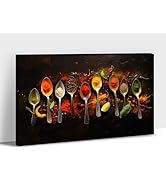 ANRUOXI Kitchen Canvas Wall Art Colorful Spice in Spoon Vintage Picture Dining Room Canvas Painti...
