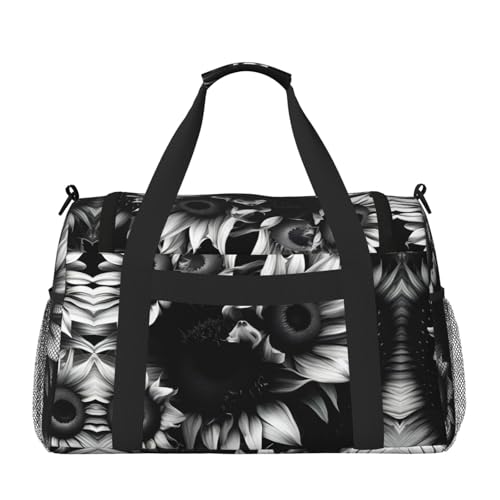 black and white sunflowers print Weekender Overnight Carry On Bag Gym Luggage Bag Duffel Bag for Travel Women2