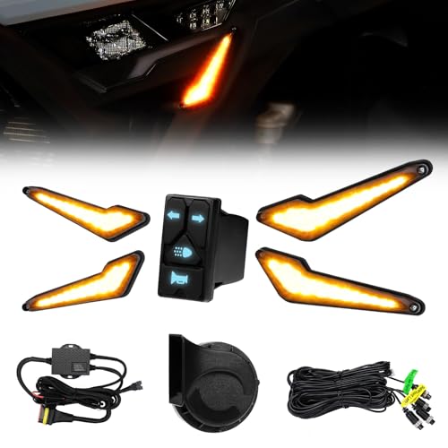 KEMIMOTO Triangle UTV Turn Signal Kit with Horn and Integrated Switch Pre-Wired Plug and Play UTV ATV Blinker Universal Street Legal Turn Signals Compatible with Polaris Can-Am Teryx CFMOTO