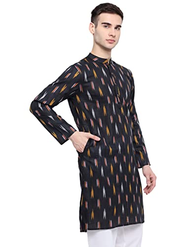Image of Vastraa Fusion Men's Printed Kurta Pure Cotton Long Kurta, Round Collar, Full Sleeves, Button Kurta, Ethnic Wear