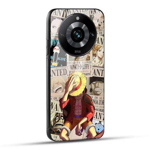 Image of NDCOM for Realme 11 Pro, Realme 11 Pro Plus, Realme Narzo 60 Pro 5G Back Cover | Anime One Piece Wanted Luffy Printed Glass Case