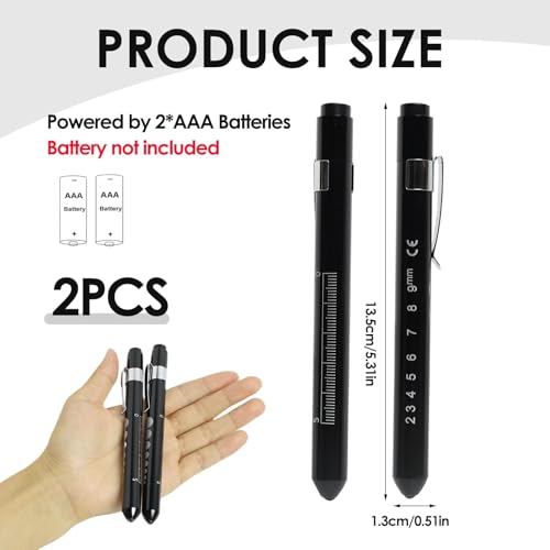 EuAcesry 2PCS Pupil Light Medicine, Diagnostic Light, Reusable LED Pen Lamp with Pocket Clip, Nurse Emergency Service Accessories, LED Pen Lamp for Nurses Students Doctors