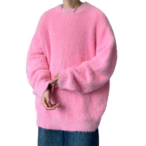 Mens Harajuku Knitted Sweater Oversized Pullovers Casual Hip Hop Crewneck Sweater Jumper