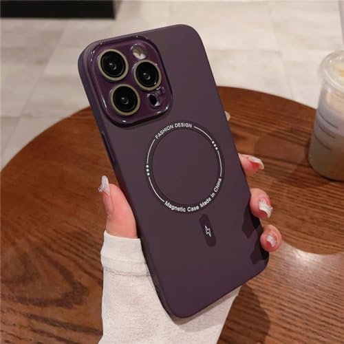 Coque rigide en polycarbonate mat de luxe pour iPhone 13 et 14 Pro Max magnétique violet