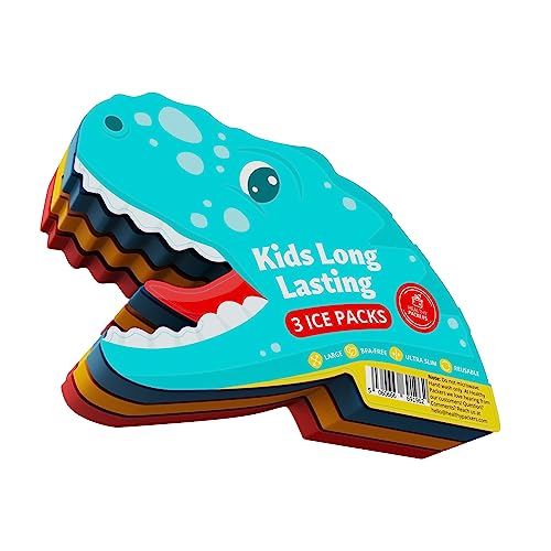 Healthy Packers Ice Packs for Kids Lunch Box, Slim Reusable 3-Pack Dinosaur