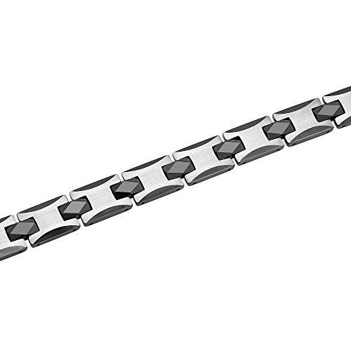 Men's 8.75" Tungsten Black Satin and Two-Tone Polished Finish Faceted Link Bracelet - Refined Elegance, Dynamic Style - Choice of Colors3