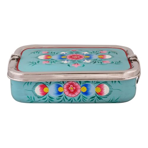 Crafting Love Hand Painted Steel Tiffin Box: sea Blue Floral Tiffin, Lunch Box