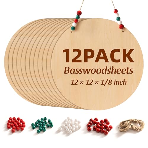 Wowood 12Pack 12 Inch Wood Circles for Crafts,Unfinished Wood Sheets
