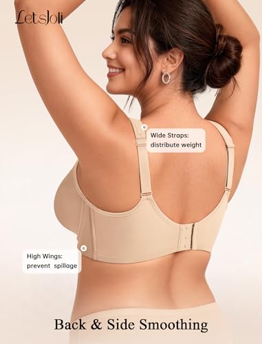 Image of LetsJoli Minimizer Bras for Women Full Coverage Underwire Plus Size Support | Unlined Cup,Cool Lightweight Comfort,T Shirt Everyday Bra,For Older Women and Large Breasts