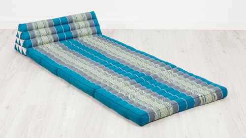 Foto von livasia Thaikissen 3 Auflagen für Paare XXL, Dreieckskissen Klappmatratze, extrabreit Kapok, Rückenkissen faltbar, Thaimatte zum Klappen, Meditationskissen 190x80x8cm (Hellblau)