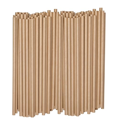 Trimming Shop Lot de 100 pailles en papier uni - 100 % compostables, robustes et non trempées - Encre de qualité alimentaire, écologique, multicouche, marron