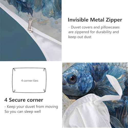 Parure de lit de 240x260cm bleu avec taies d'oreiller - 7