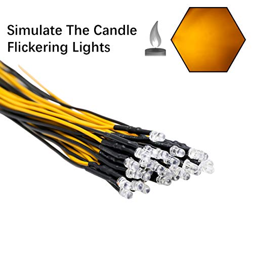 EDGELEC 30pcs 12 Volt 3mm Yellow Flicker LED Lights Emitting Diodes (Candle Flickering Lights) Pre Wired 7.9 inch DC 12v LED Light Clear Lens Small LED Lamps by EDGELEC - Image 2