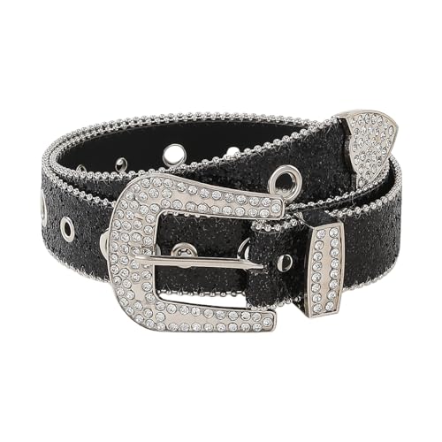 Rhinestones Studded Buckle Belt For Women Elegant Sequined Belt All Matching Western Shimmering Belt For Jeans Pants