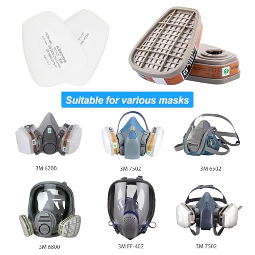 6001 Filter für Atemschutzmaske, 80 Stück Filterpatronen + 4 Filter und 4 Abdeckkappen, Organic Vapor 6001 Patronen Chemischer Farbfilter Kompatibel mit 6100, 6200, 6300, 7502, 6800 usw.