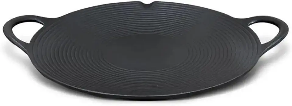 Grelha Circular de Ferro Fundido, 30cm, Dupla Alça, Preta, para Fogão e Churrasco (32cm)
