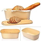 bambuswald© Brotbox mit integriertem Schneidebrett 38x21,5x12 cm - Brotdose | Brotkasten für Croissants, Brot o. Brötchen | Brotbehälter mit Küchenbrett | Brotbrett Natur