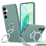 Rockaway Custodia per Samsung Galaxy S25 in Silicone con Cinturino, Cover in Silicone Liquido con Doppio Anello e Supporto, Custodia Sottile Antigraffio e Antiurto per Samsung Galaxy S25, Verde