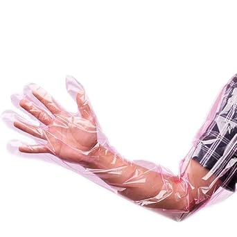 Veterinary Insemination Rectal Long Pink Gloves Disposable Plastic Full Arm 35Inch For Field Dressing, Cow Palpation, Gutting, Examination, Food Prep,50 Piece