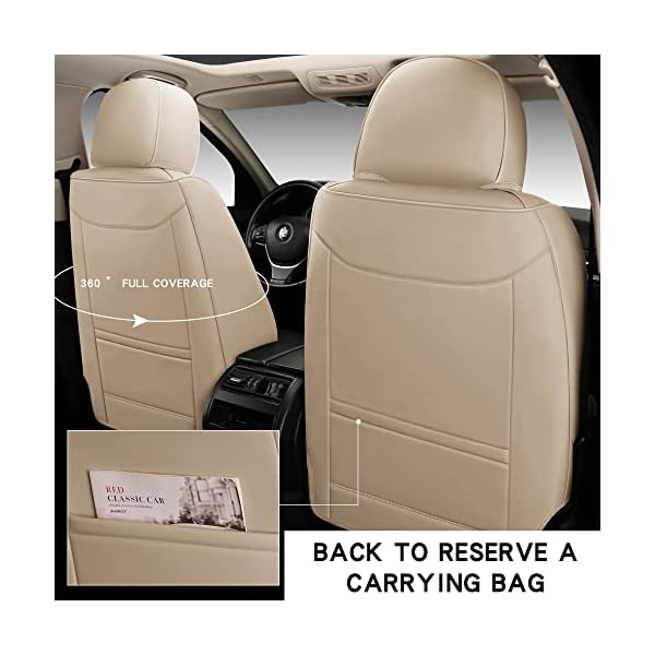 Full Coverage Leather Car Seat Covers Full Set Universal Fit for Most Cars Sedans Trucks SUVs with Waterproof Leatherette in Automotive Seat Cover Accessories (Full Set, Beige) - Image 4