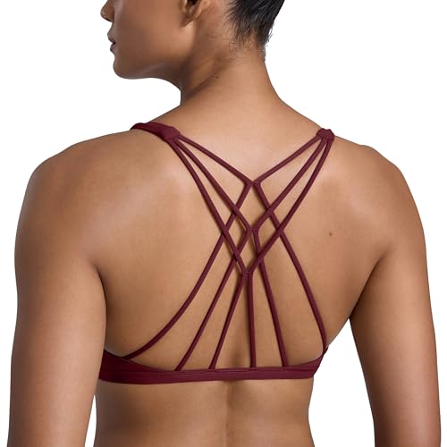 Image of CRZ YOGA Naked Feeling Criss-Cross Sports Bra | Light Support, Removable Pads, Yoga, Sleek, Strappy Back, Scoop Neck, for Women