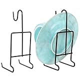Alrhso 2 Pcs Tea Cup and Saucer Display Stand Metal Saucer Organizer Plate Coffee Mug Hanger Stand Tray Easel Holder Storage Rack for Afternoon Tea Party (Black)