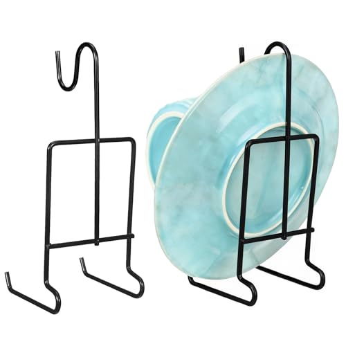 Alrhso 2 Pcs Tea Cup and Saucer Display Stand Metal Saucer Organizer Plate Coffee Mug Hanger Stand Tray Easel Holder Storage Rack for Afternoon Tea Party (Black)